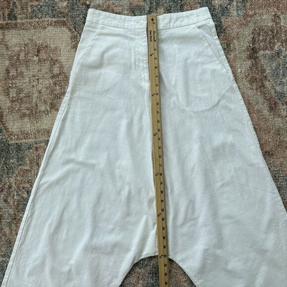 AAKASHA BOHO LINEN DROP CROTCH PANTS In White Small Art To Wear Lagenlook $155 - Picture 9 of 11